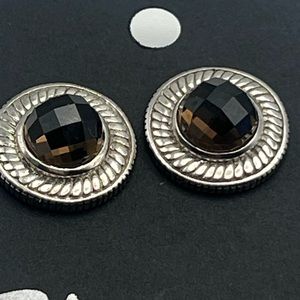 Sterling silver post earrings with brown faceted glass stones